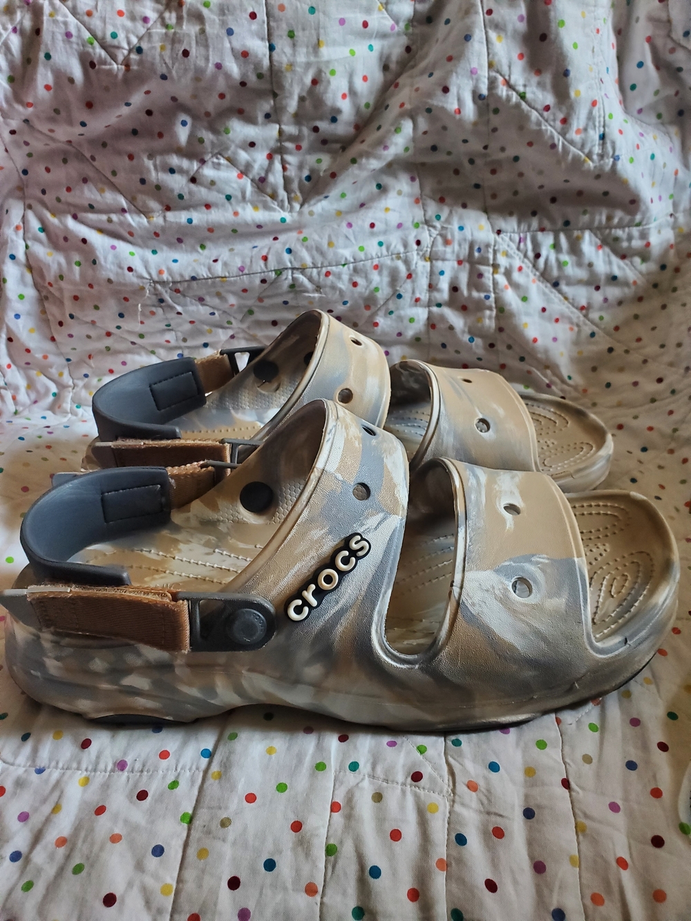 CROCS All Terrain Beige & Gray Marble Clog Sandals